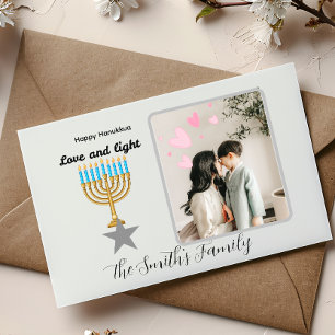 Postal Festiva Feliz Hanukkah personalizado Encendido de la Meno