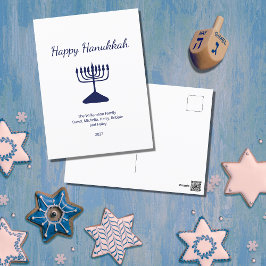 Postal Festiva Feliz Hanukkah Simple Blue Menorah