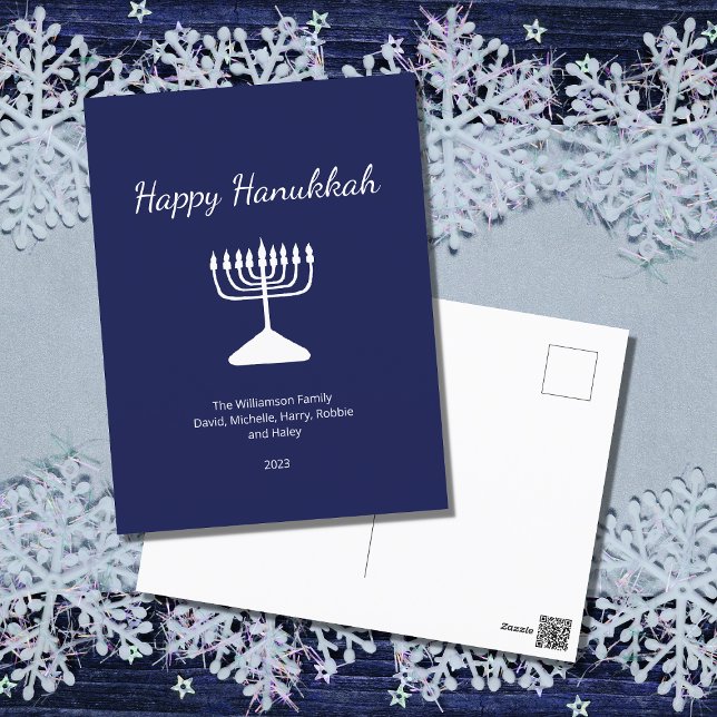 Postal Festiva Feliz Hanukkah Simple Menorah Blue (Subido por el creador)