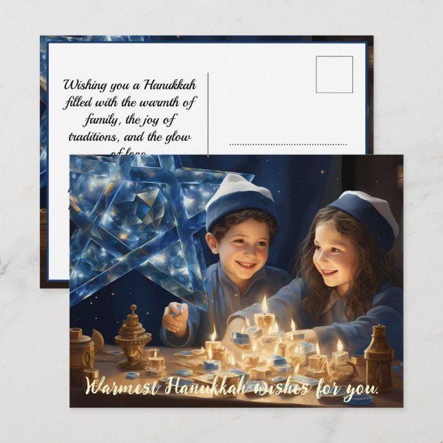 Postal Festiva 🕎 Feliz Hanukkah, texto personalizado (Anverso / Reverso)