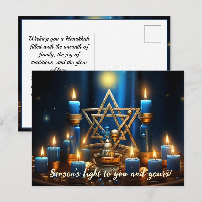 Postal Festiva 🕎 Feliz Hanukkah, texto personalizado (Anverso / Reverso)