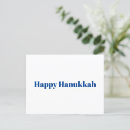 Postal Festiva Feliz Hanukkah tipografía azul blanca minimalista