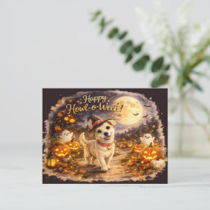 Postal Festiva Feliz Howl-o-Ween Diseño de Halloween de Perro Ado