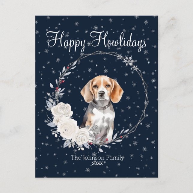 Postal Festiva Feliz Howlidays Cute Beagle Dog (Anverso)