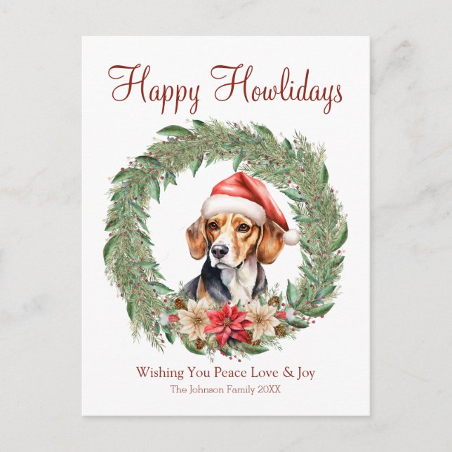 Postal Festiva Feliz Howlidays Cute Beagle Dog (Anverso)