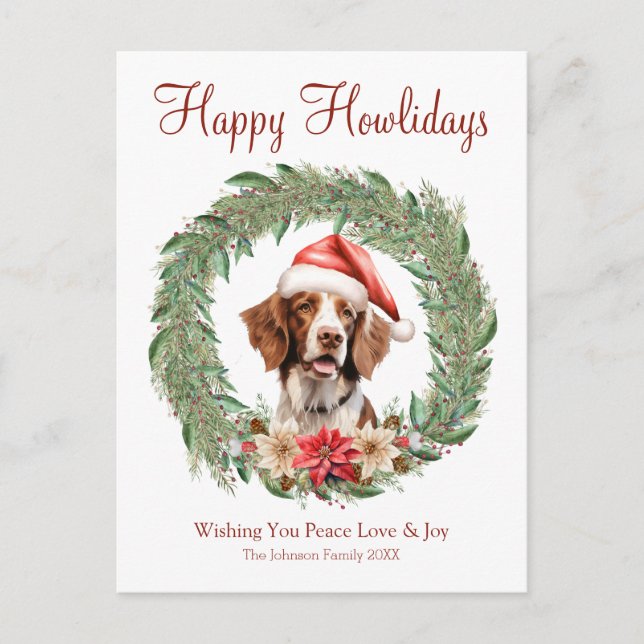 Postal Festiva Feliz Howlidays Cute Brittany Spaniel Dog (Anverso)