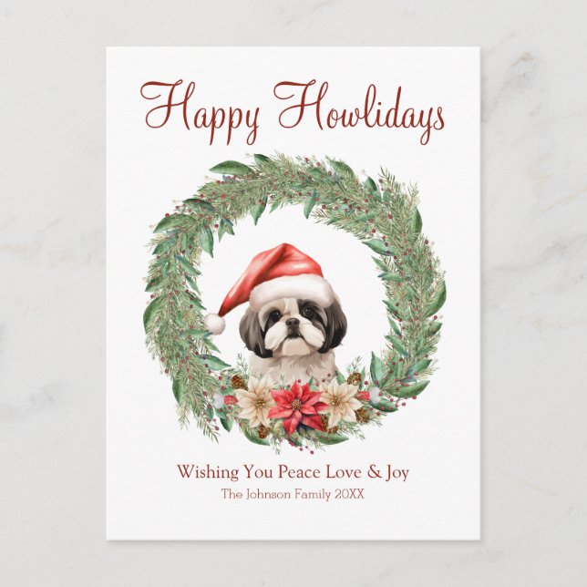Postal Festiva Feliz Howlidays Cute Lhasa Apso Dog (Anverso)