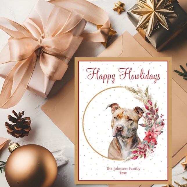 Postal Festiva Feliz Howlidays Cute Pitbull Dog (Subido por el creador)