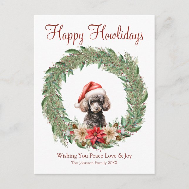 Postal Festiva Feliz Howlidays Cute Poodle Dog (Anverso)