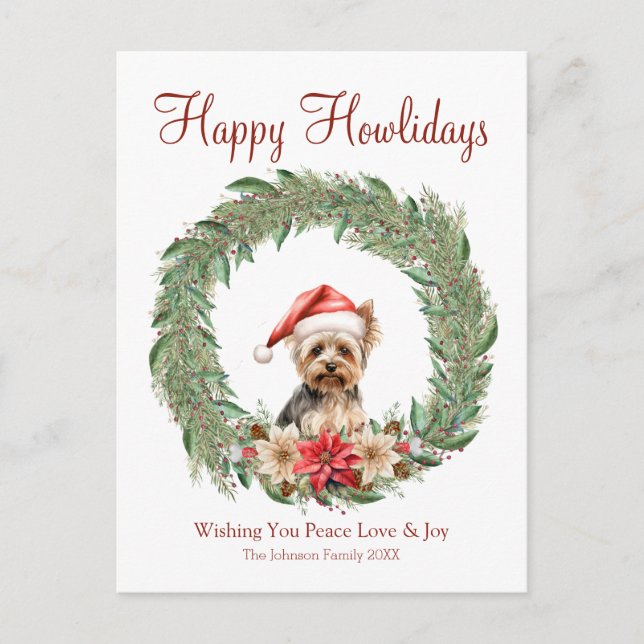 Postal Festiva Feliz Howlidays Cute Yorkie Dog (Anverso)