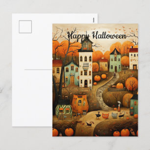 Postal Festiva Feliz ilustracion colorido de Halloween