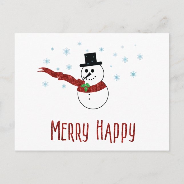 Postal Festiva Feliz invierno a Snowman con el texto del Personal (Anverso)