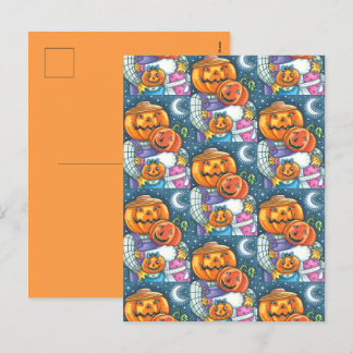 POSTAL FESTIVA FELIZ JACK O LANTERN FAMILIA, COLORIDA Y CUIDADA