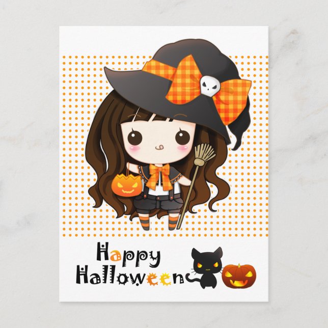 Postal Festiva Feliz Kawaii Halloween (Anverso)