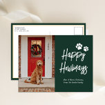 Postal Festiva Feliz Mascota de caligrafía verde de Howlidays<br><div class="desc">Feliz Mascota de fotografía de Howlidays Green Calligraphy. Envíe saludos de vacaciones a sus seres queridos con esta tarjeta festiva y moderna. Todos los textos están preorganizados para que puedas personalizarlos fácil y rápidamente con tus propios detalles. Felices fiestas!</div>