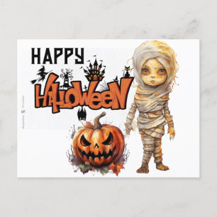 Postal Festiva Feliz momia de Halloween