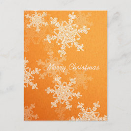 Postal Festiva Feliz Naranja navideño White Snowflakes Minimalist