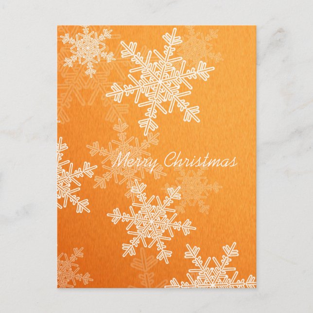 Postal Festiva Feliz Naranja navideño White Snowflakes Minimalist (Anverso)
