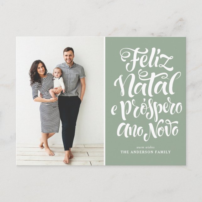Postal Festiva Feliz Natal e Próspero Ano Novo Sage Green Photo (Anverso)
