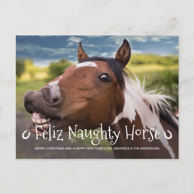 Postal Festiva Feliz Naughty Horse Funny Mascota Personalizado Fo (Anverso)