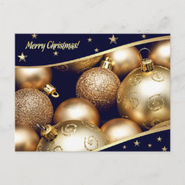Postal Festiva Feliz Navidad. Baubles de oro