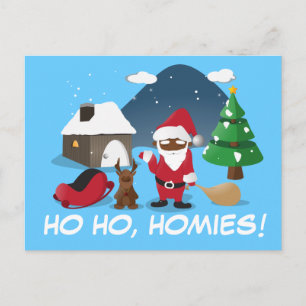 Postal Festiva Feliz Navidad, chicos del hogar: Papá Noel negro y