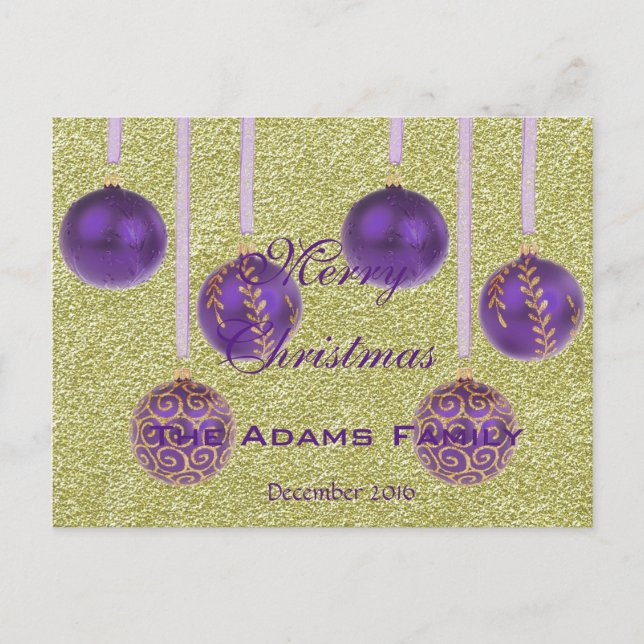 Postal Festiva Feliz Navidad, diciembre de 2016 Bauble Purple (Anverso)