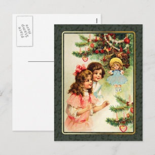 Postal Festiva Feliz Navidad. Escena navideña vintage