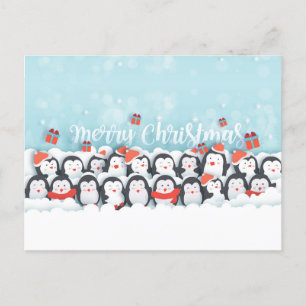 Postal Festiva Feliz Navidad, familia Pingüino