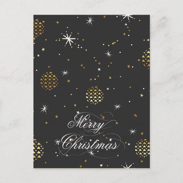 Postal Festiva Feliz Navidad- Linternas de oro y estrellas blanca (Anverso)