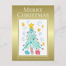Postal Festiva Feliz Navidad. Oro. El Arte de Tu Hijo. Familia