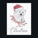 Postal Festiva Feliz Navidad. Oso polar de vacaciones acuáticas<br><div class="desc">"Feliz Navidad" acuarela linda postal del oso polar.</div>