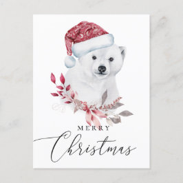Postal Festiva Feliz Navidad. Oso polar de vacaciones acuáticas