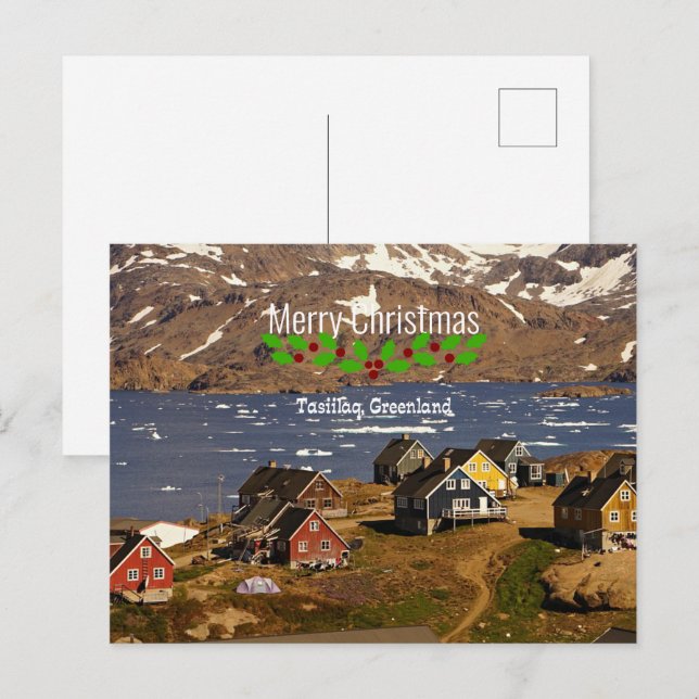 Postal Festiva Feliz Navidad, Tasiilaq, Groenlandia (Anverso / Reverso)