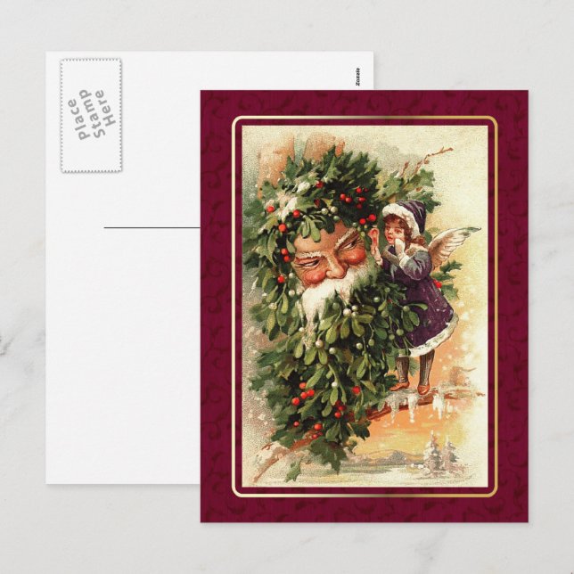 Postal Festiva Feliz Navidad. Vintage Christmas Angel (Anverso / Reverso)