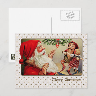 Postal Festiva Feliz Navidad. Vintage Santa Claus