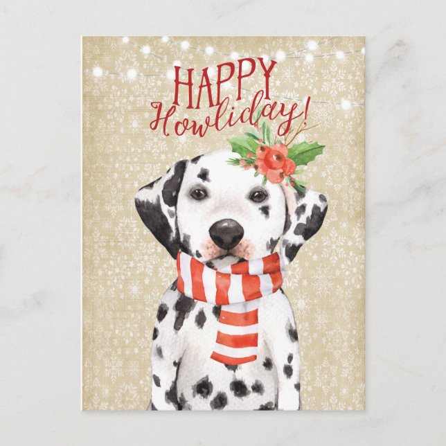 Postal Festiva Feliz navidades de Howliday dalmation holly (Anverso)
