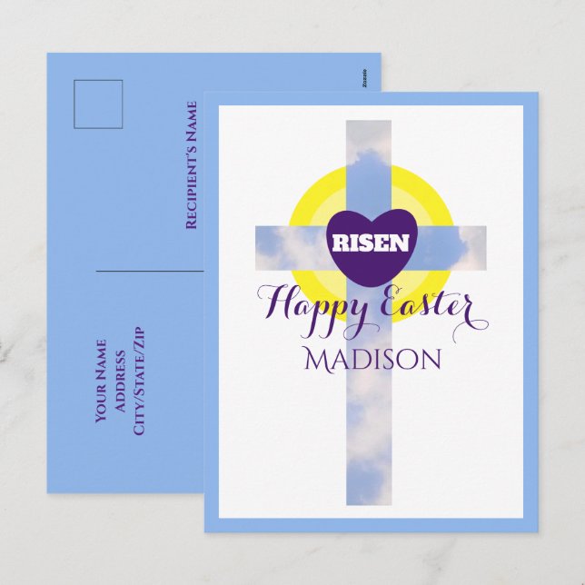 Postal Festiva Feliz nombre personalizado de la Cruz Azul del cie (Anverso / Reverso)