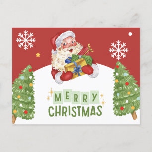 Postal Festiva Feliz Papá Noel con regalos