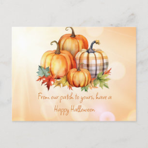 Postal Festiva Feliz Parche de Calabaza de Halloween y deja Hallo