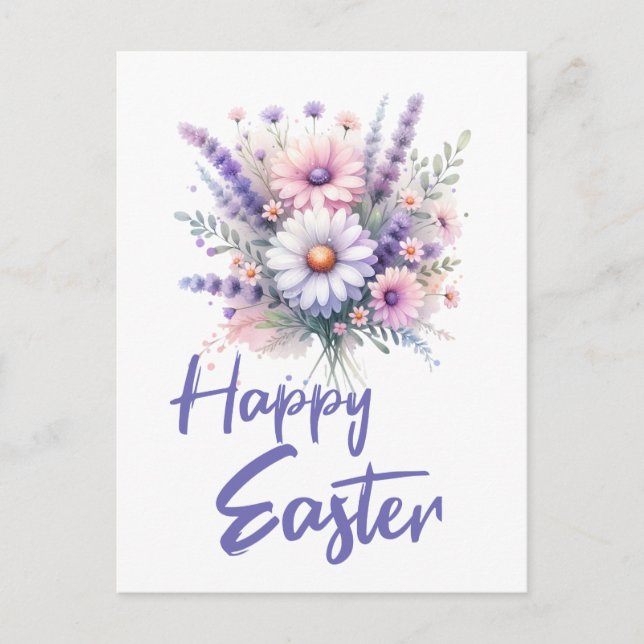 Postal Festiva Feliz Pascua acuática Primavera Flor Bouquet (Anverso)