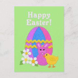 Postal Festiva Feliz Pascua Aspecto de Fieltro Huevo de Pascua Co