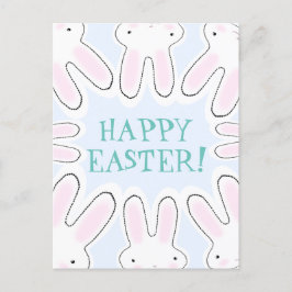 Postal Festiva Feliz Pascua azul pálido lindo beeking bunnies div