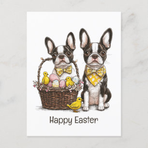 Postal Festiva Feliz Pascua Boston Terrier Dogs