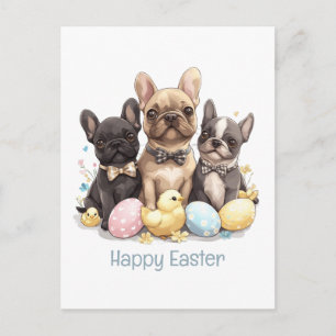 Postal Festiva Feliz Pascua Bulldogs Franceses