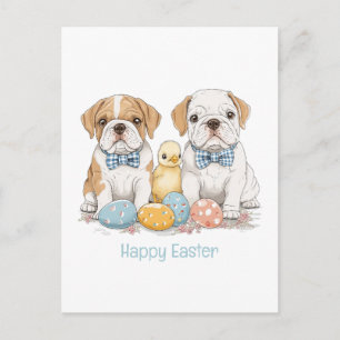 Postal Festiva Feliz Pascua Bulldogs Ingleses