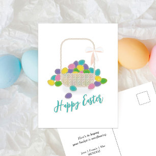 Postal Festiva Feliz Pascua Cesta de Mimbre y Huevos de Pascua de