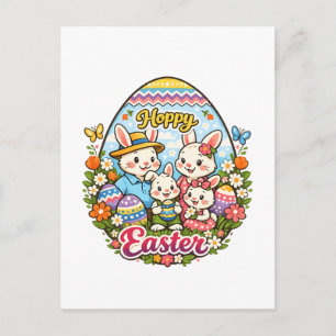 Postal Festiva Feliz Pascua Colorido Conejo de Dibujos Animados F