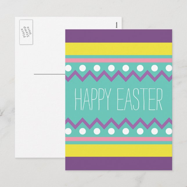 Postal Festiva Feliz Pascua - Colorido diseño de huevos (Anverso / Reverso)