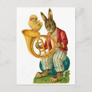 Postal Festiva Feliz Pascua con la cosecha del Cuerno francés